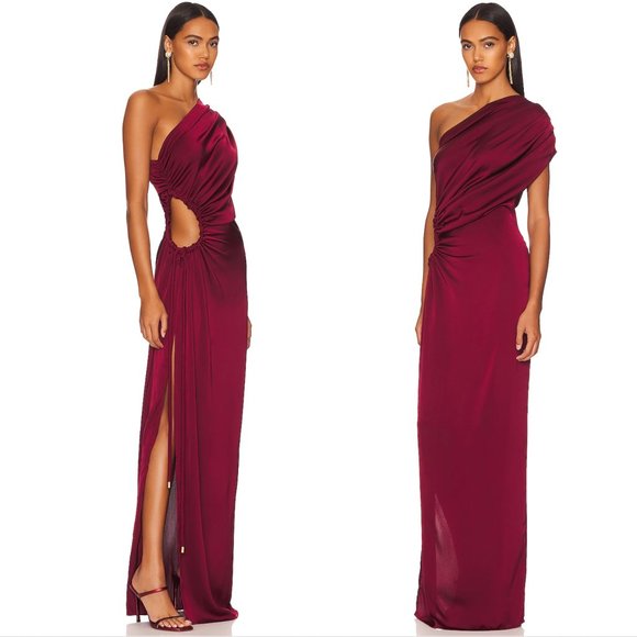 NEW Andrea Iyamah x REVOLVE Aylo One Shoulder Dress in Oxblood Red Maxi Dress - Picture 2 of 7